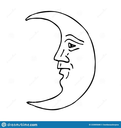 Vector Hand Drawn Astrological Moon With Face Stock Illustration