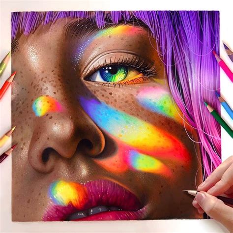 Rainbow Light Girl By M Davidson Realistic Drawings Colorful Drawings