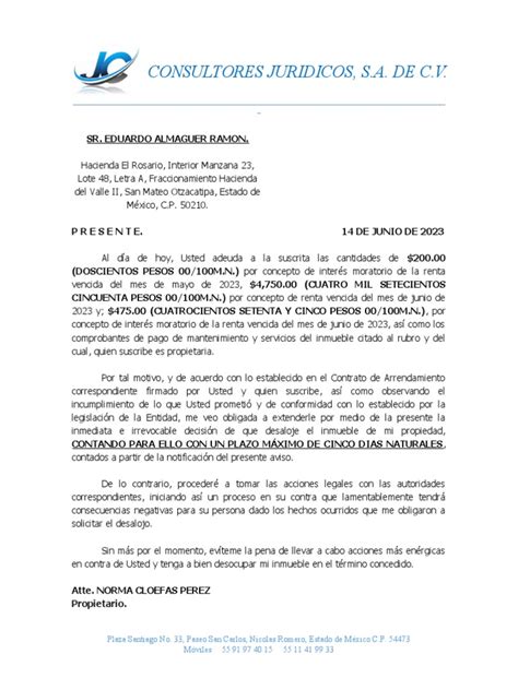 Aviso De Desalojo Pdf