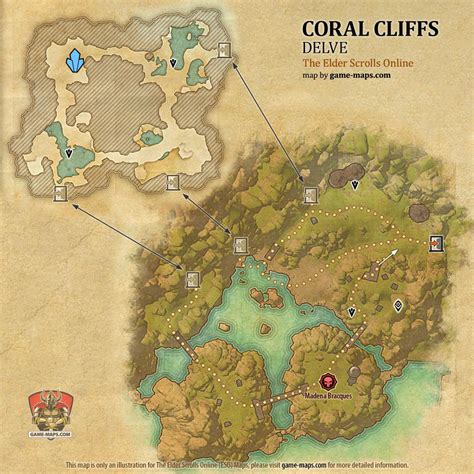 ESO Coral Cliffs Delve Map With Skyshard And Boss Location In High Isle Amenos