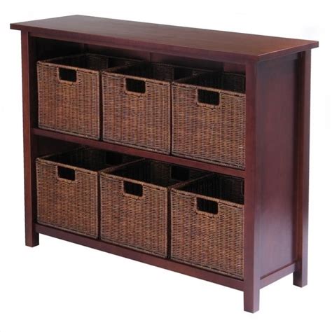 Liverpool painted white oak large bookcase with baskets. 3-Tier Storage Shelf with 6 Wired Baskets in Antique ...