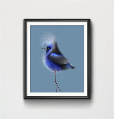 Fluffy Blue Bird Art Print High Quality Print Original Etsy Uk