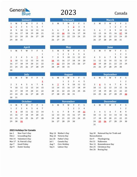 2023 Canada Calendar With Holidays