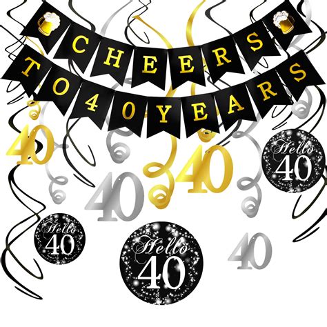 Buy 40th Birthday Decorations Kit Konsait Cheers To 40 Years Banner Swallowtail Bunting Garland