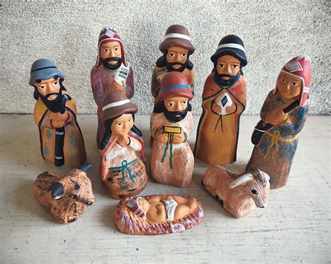 Vintage Christmas Nativity Scene Set Peruvian Pottery Folk Art Baby