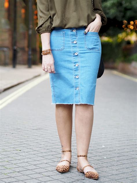 Khaki And Denim Pencil Skirt Outfit Post Bang On Style