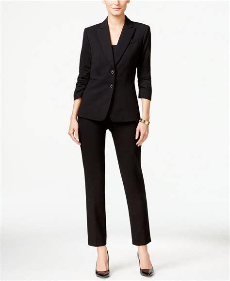 Tahari Asl Two Button Ruched Sleeve Pantsuit Pantsuit Fashion Suits