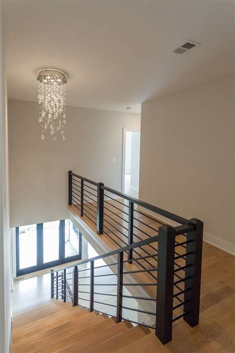 Modern Open Tread Straight Run Staircase With Light Hardwood Treads And