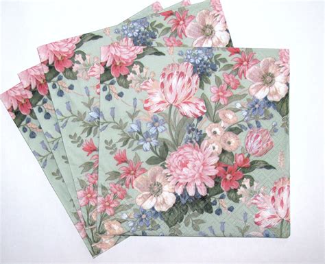 4 Decoupage Napkins With Flowers Floral Craft Paper Spring Etsy