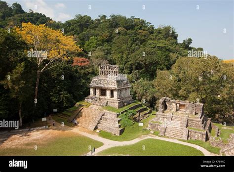 View To The Temple Of The Sun Palenque Archaeological Site Palenque