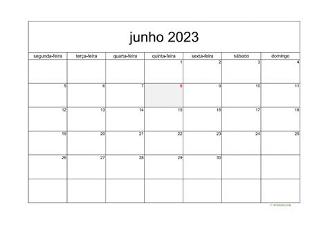 Calendário Junho 2023