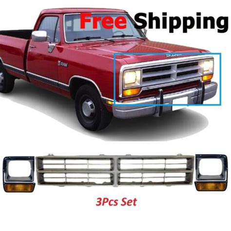 For 86 87 88 89 90 Dodge D150 Pickupram Charge Grille And Headlight Door