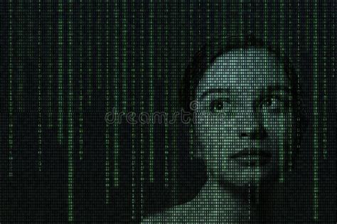 Female Face With Matrix Digital Numbers Artifical Intelligence Ai Theme