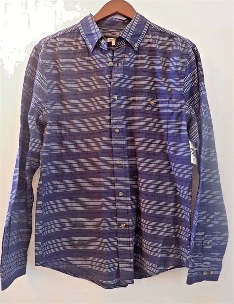 Mens Merona Long Sleeve Casual Button Up Shirt Blue Midnight Striped