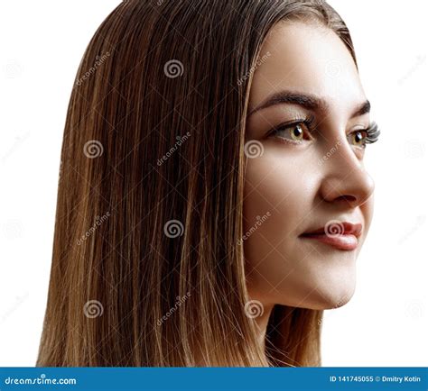 Side View On Beautiful Female Face With Perfect Skin Stock Image