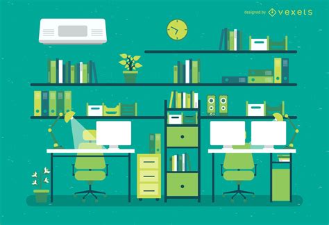 Flat Office Illustration With Desks Vector Download