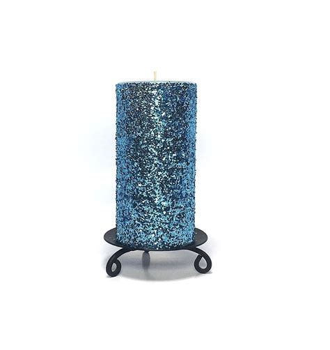 Light Blue Glitter Unscented Pillar Candle Choose Size Handmade