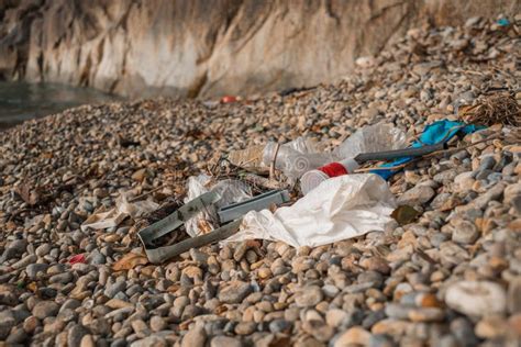 Garbage Plastics On The Beach Stock Image Image Of Garbage Coastline