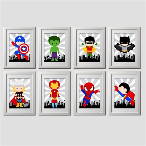 Set Of 8 Actual Prints Superhero Wall Art By Amysdesignshoppe Superhero