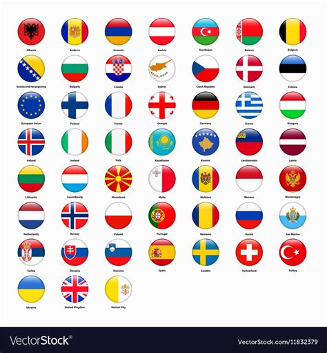 Set Of Flags Of All Countries Of Europe Royalty Free Vector