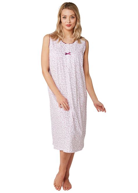 Ladies Women 100 Cotton Sleeveless Nightie Nightdress Blue Or Pink Uk Size 8 26 Ebay
