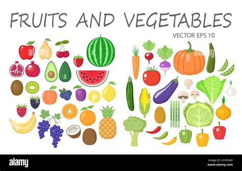 Colorful Fruits And Vegetables Clipart Set Fruit And Vegetable Colored