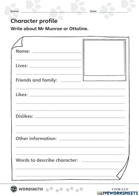 Character Profile Worksheet For Students Printable Worksheets