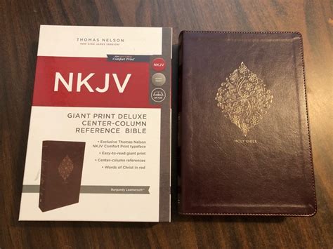 Personalized Nkjv Giant Print Center Column Reference Bible Burgundy Leathersoft Custom
