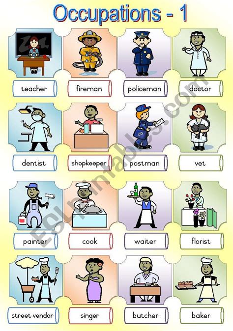 Occupations Poster 1 Esl Worksheet By Joeyb1 E50