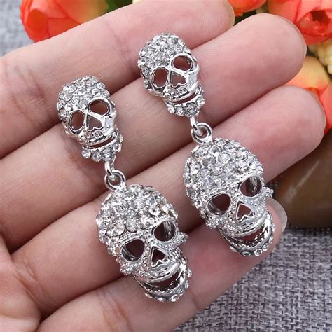 Bella Fashion Dual Skull Bone Skeleton Earrings Austrian Crystal Dangle