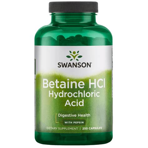 Swanson Betaine Hcl Hydrochloric Acid With Pepsin 250 Capsules