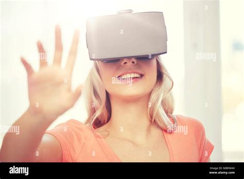 Woman In Virtual Reality Headset Or D Glasses Stock Photo Alamy