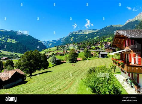 Grindelwald Beautiful Village In Mountain Scenery Switzerland Stock