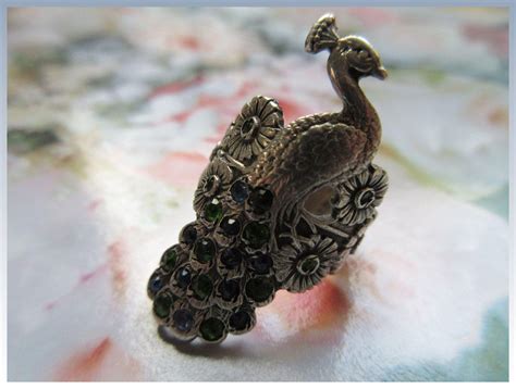 Vintage Deco Sterling Peacock Ring Peacock Ring Vintage Rings