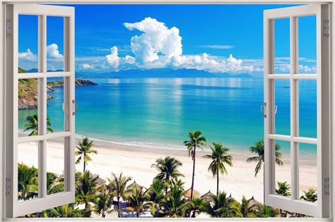 Huge 3d Window Exotic Ocean Beach View Wall Stickers Film