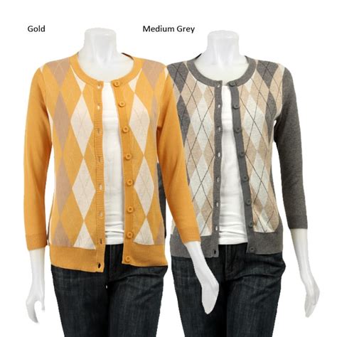 August Silk Womens Argyle Cardigan Sweater Free Shipping On Orders
