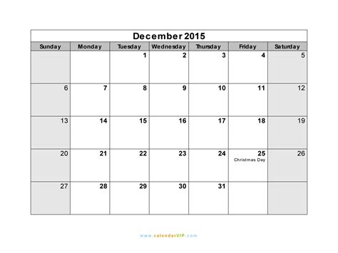 December 2015 Calendar Blank Printable Calendar Template In Pdf Word