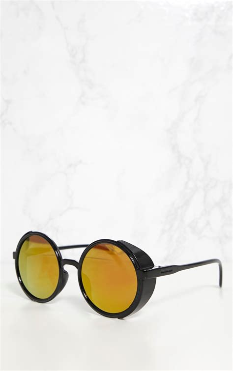 Orange Lens Round Retro Goggle Sunglasses Prettylittlething Aus