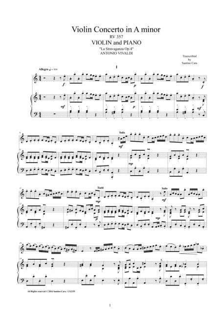 Vivaldi Violin Concerto In A Minor Rv 357 Op 4 No 4 For Violin And