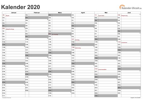 Der folgende kalender enthält das gesamte jahr auf einer seite und ist im. KALENDER 2020 ZUM AUSDRUCKEN - KOSTENLOS