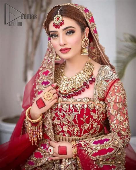 Pakistani Bridal Wear Red Front Open Frilled Maxi Lehenga Dupatta Women Dresses Classy