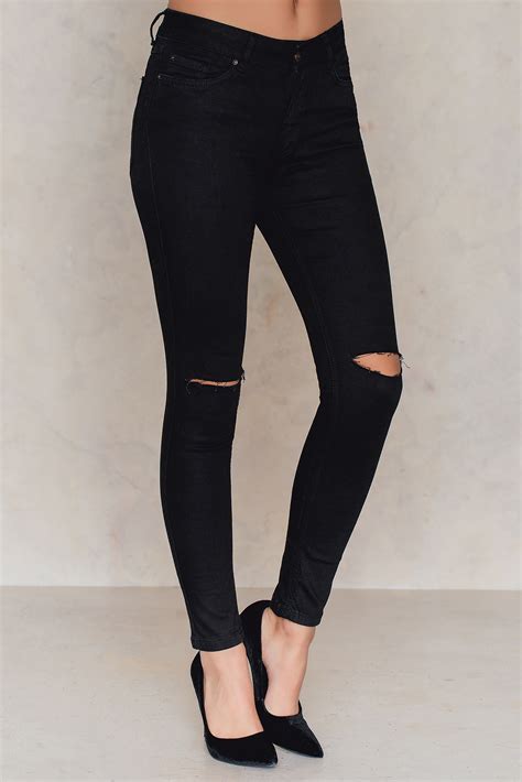 Ankle Ripped Knee Jeans Black Na
