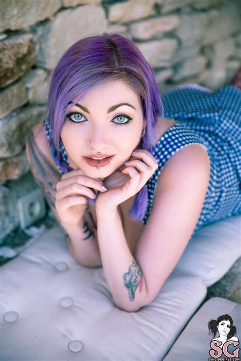 Nayru Suicide Women Brunette Inked Girls Chubby Purple Hair Blue Eyes Suicide Girls
