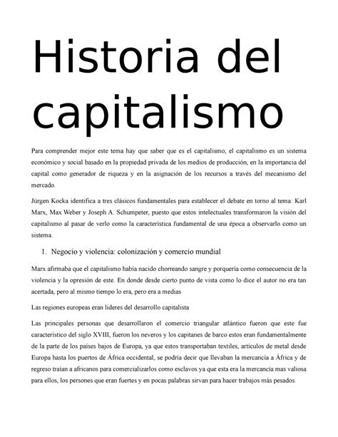 Historia Del Capitalismo Historia Del Capitalismo Para Comprender Mejor Este Tema Hay Que