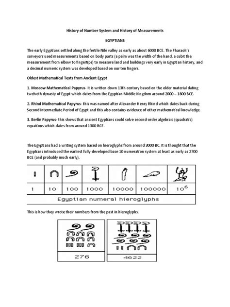 History Of Number System And History Of Measurements Egyptians Pdf Ancient Egypt Papyrus