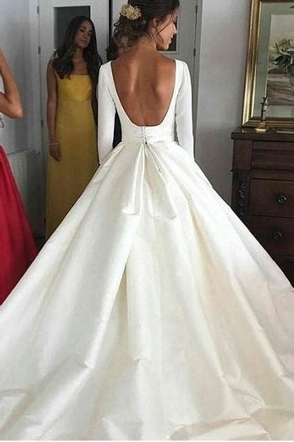 Ball Gown Long Sleeve Backless Ivory Wedding Dresses Long Cheap Bridal