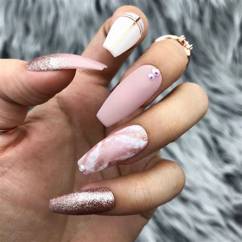 Love Affair Pink Marble Nude Rose Gold Matte Press On Nails Any Shape