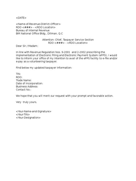 Here is uploaded a bank account closing letter. BIR Sample Letter of Intent for Efps (Individual)
