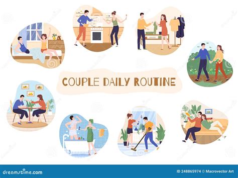 couple daily routine set stock vector illustration of care 248865974