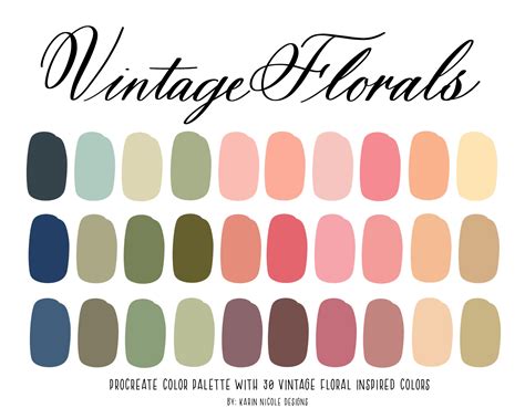 Vintage Florals Color Palette For Procreate Blue And Pink Etsy Canada